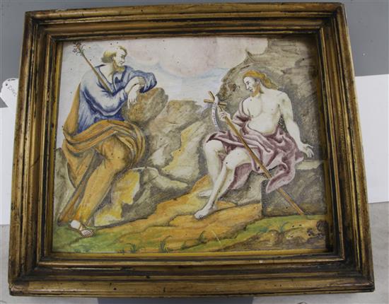 A large Italian maiolica plaque, probably Castelli, 18th century plaque 29 x 35cm